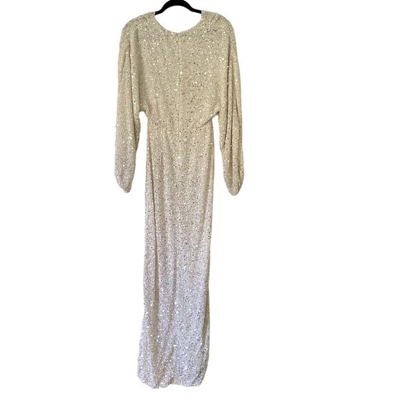 Retrofete Camille Dress Sequin Chiffon Maxi White Embellished Long Sleeve Gown S - Picture 7 of 15